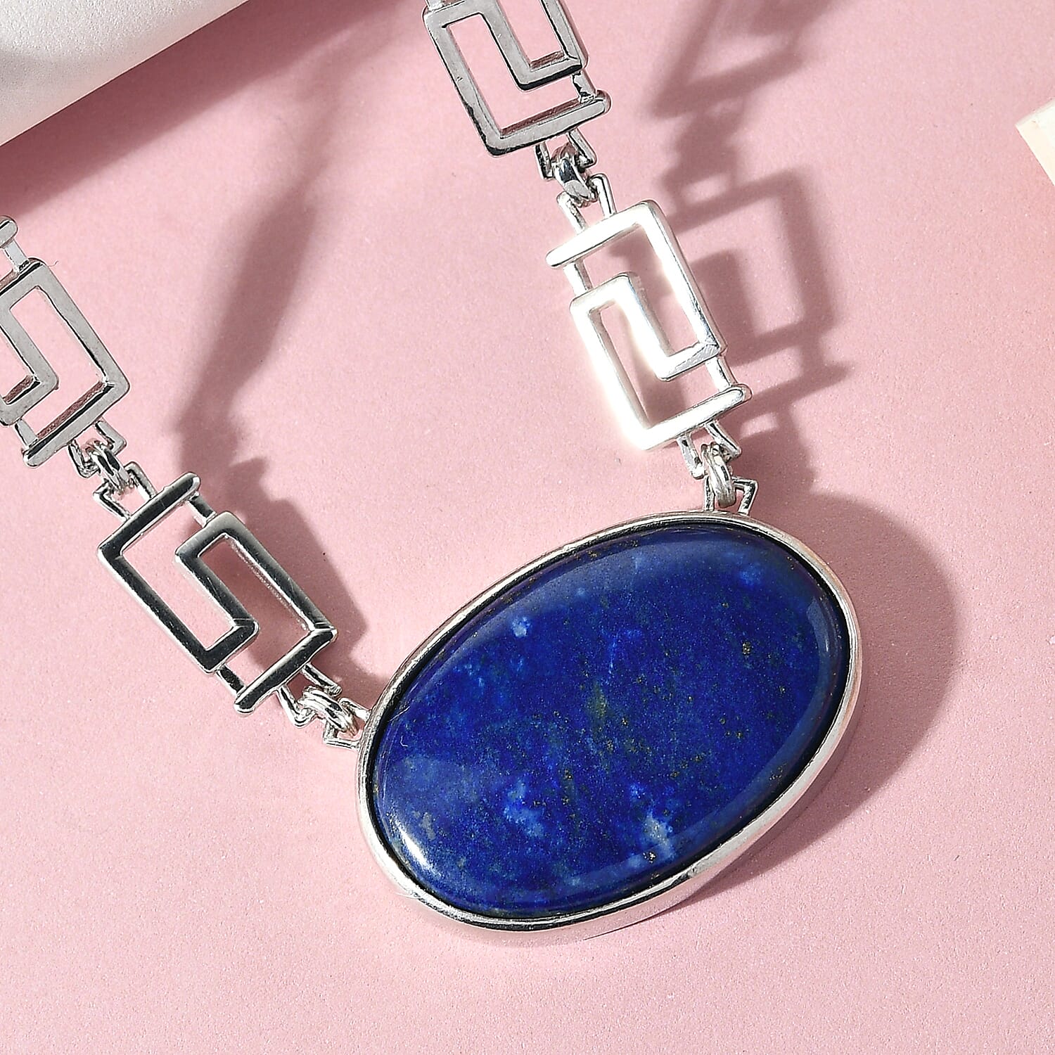 Designer Inspired -Lapis Lazuli Greek Key Necklace (Size - 20)