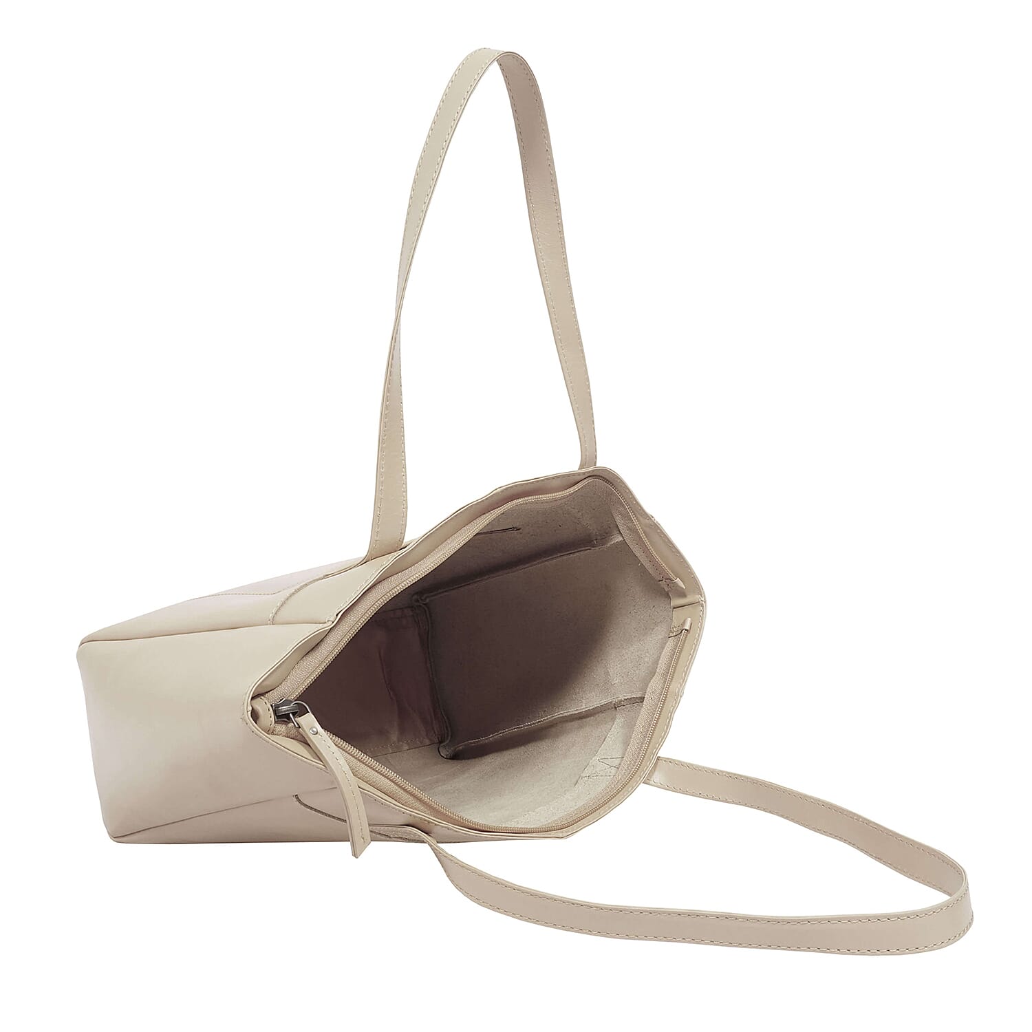 ASSOTS LONDON Linda 100% Genuine Leather Slip Pocket Tote Bag with Zipper Closure (Size 39x27x10 Cm) - Nude