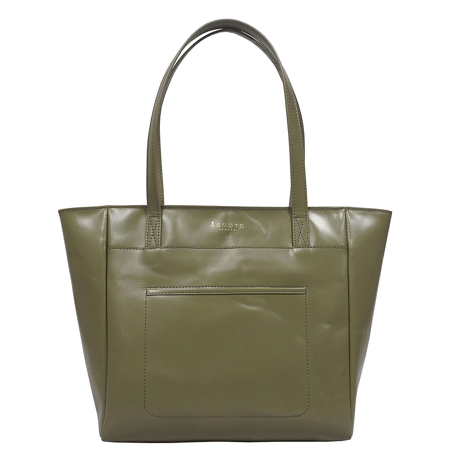 ASSOTS LONDON Linda 100% Genuine Leather Slip Pocket Tote Bag with Zipper Closure (Size 39x27x10 Cm) - Olive Green