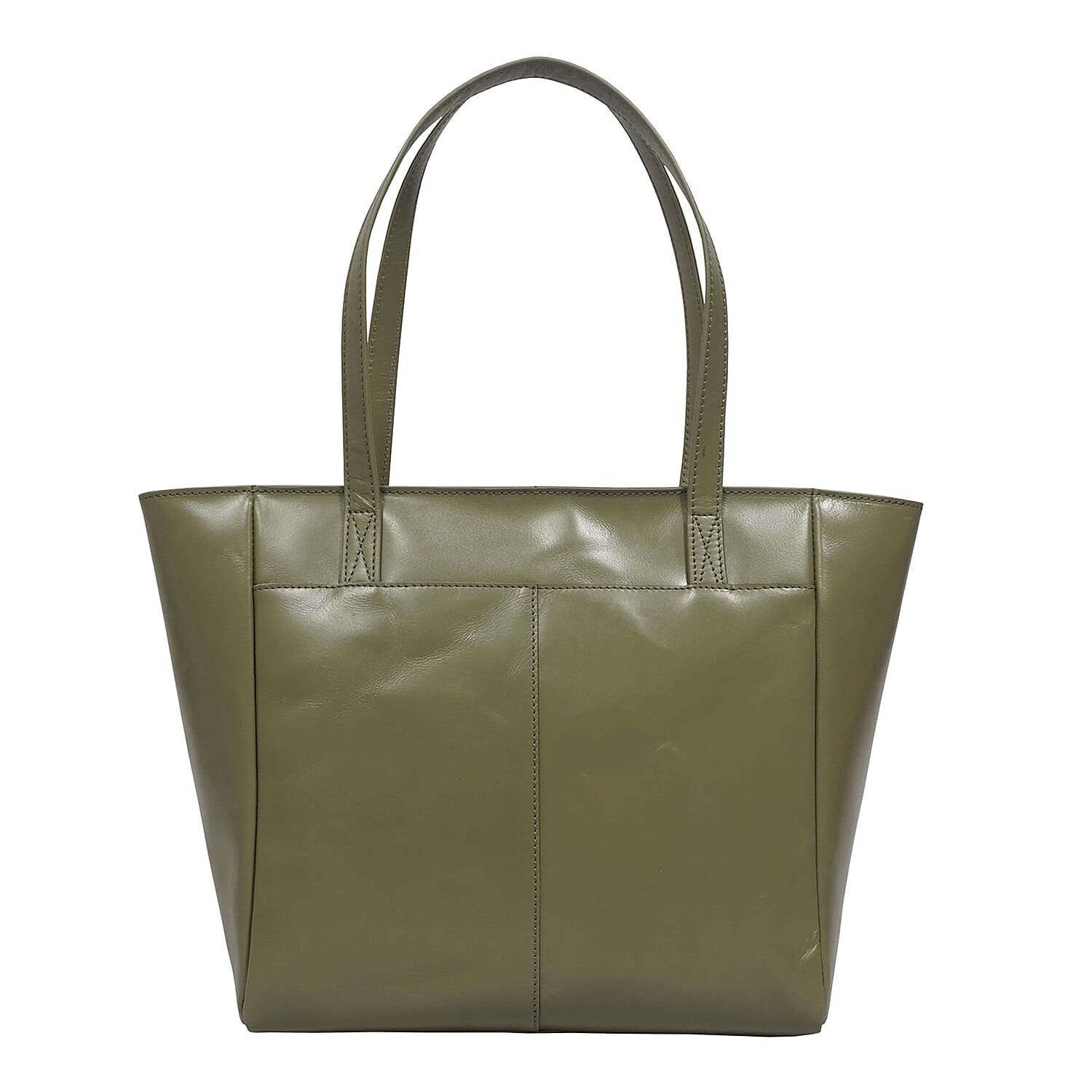 ASSOTS LONDON Linda 100% Genuine Leather Slip Pocket Tote Bag with Zipper Closure (Size 39x27x10 Cm) - Olive Green