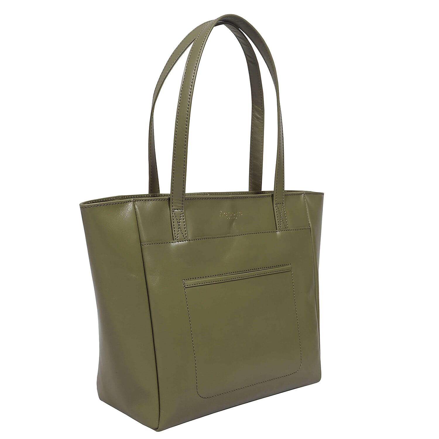 ASSOTS LONDON Linda 100% Genuine Leather Slip Pocket Tote Bag with Zipper Closure (Size 39x27x10 Cm) - Olive Green