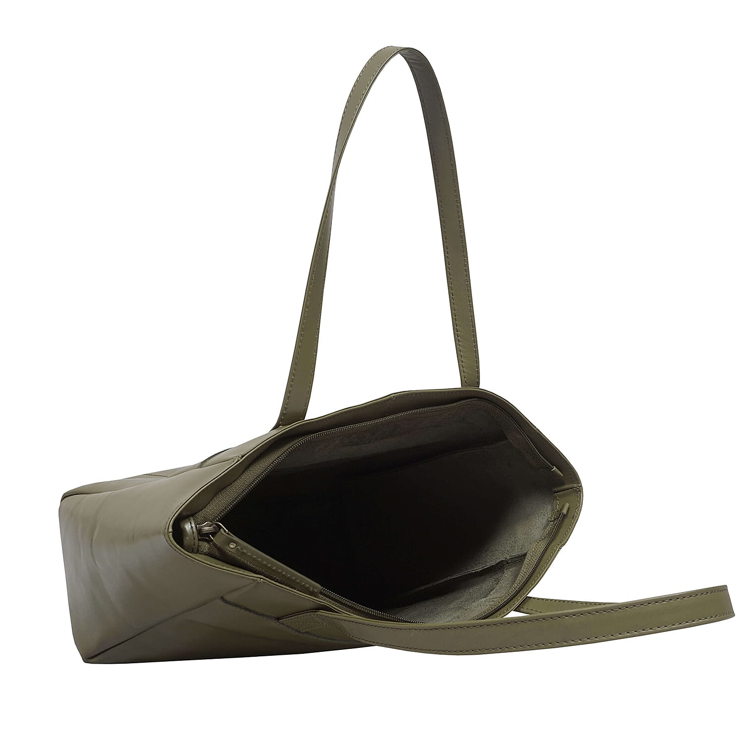 ASSOTS LONDON Linda 100% Genuine Leather Slip Pocket Tote Bag with Zipper Closure (Size 39x27x10 Cm) - Olive Green