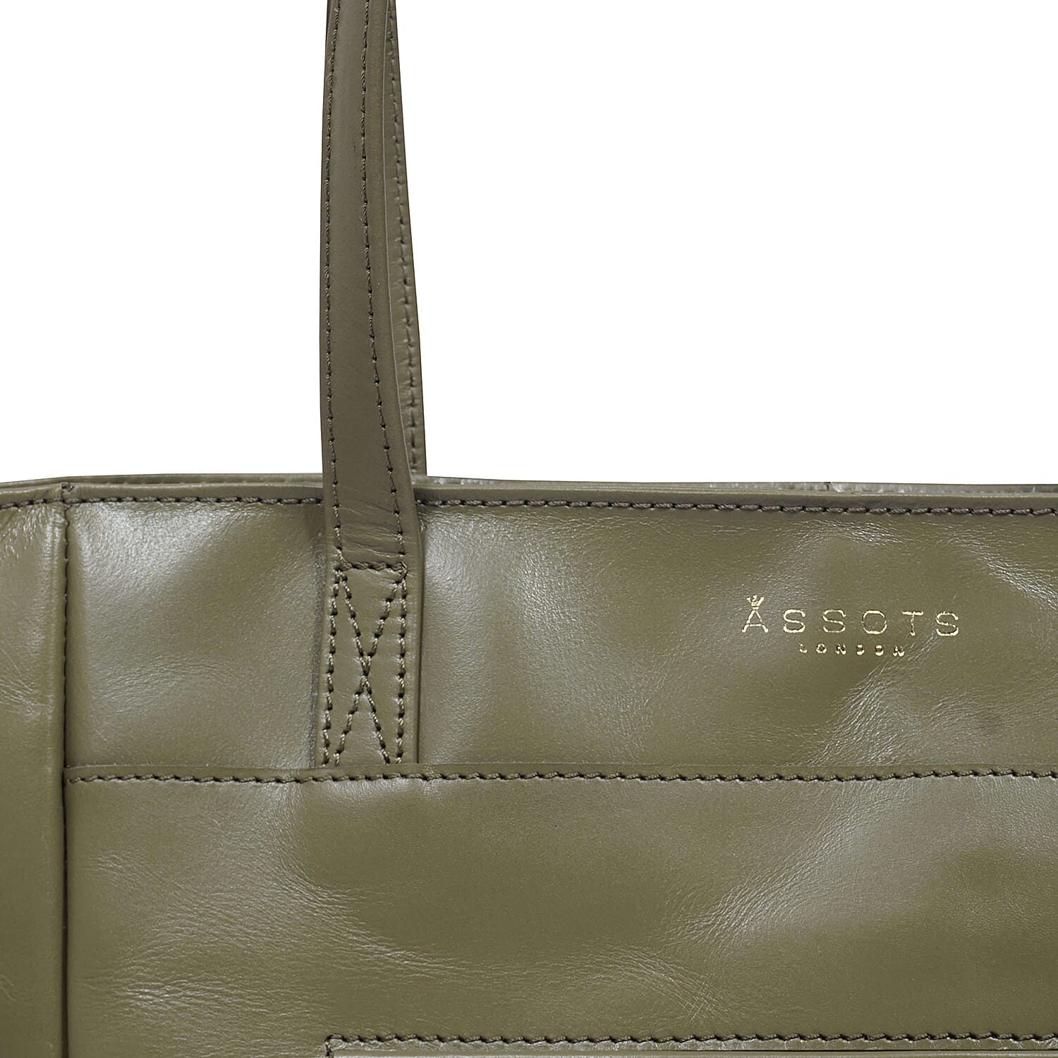 ASSOTS LONDON Linda 100% Genuine Leather Slip Pocket Tote Bag with Zipper Closure (Size 39x27x10 Cm) - Olive Green