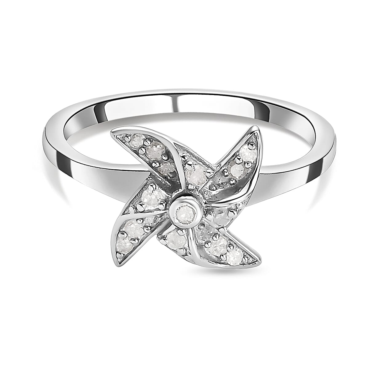 Diamond Ring in Platinum Overlay Sterling Silver 0.15 Ct