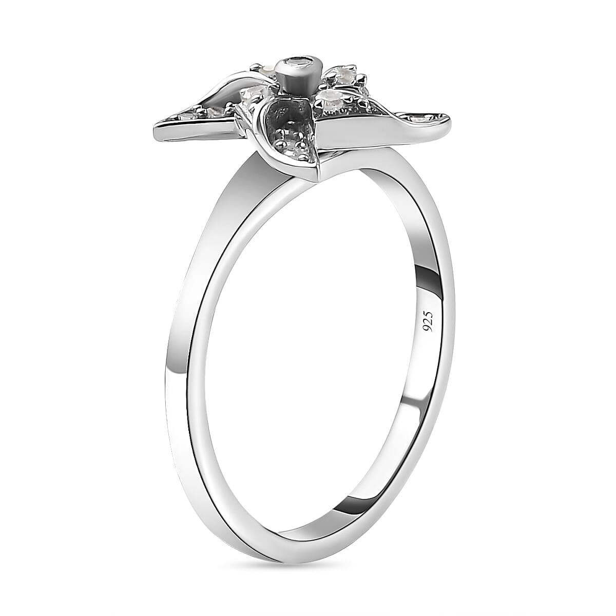 Diamond Ring in Platinum Overlay Sterling Silver 0.15 Ct