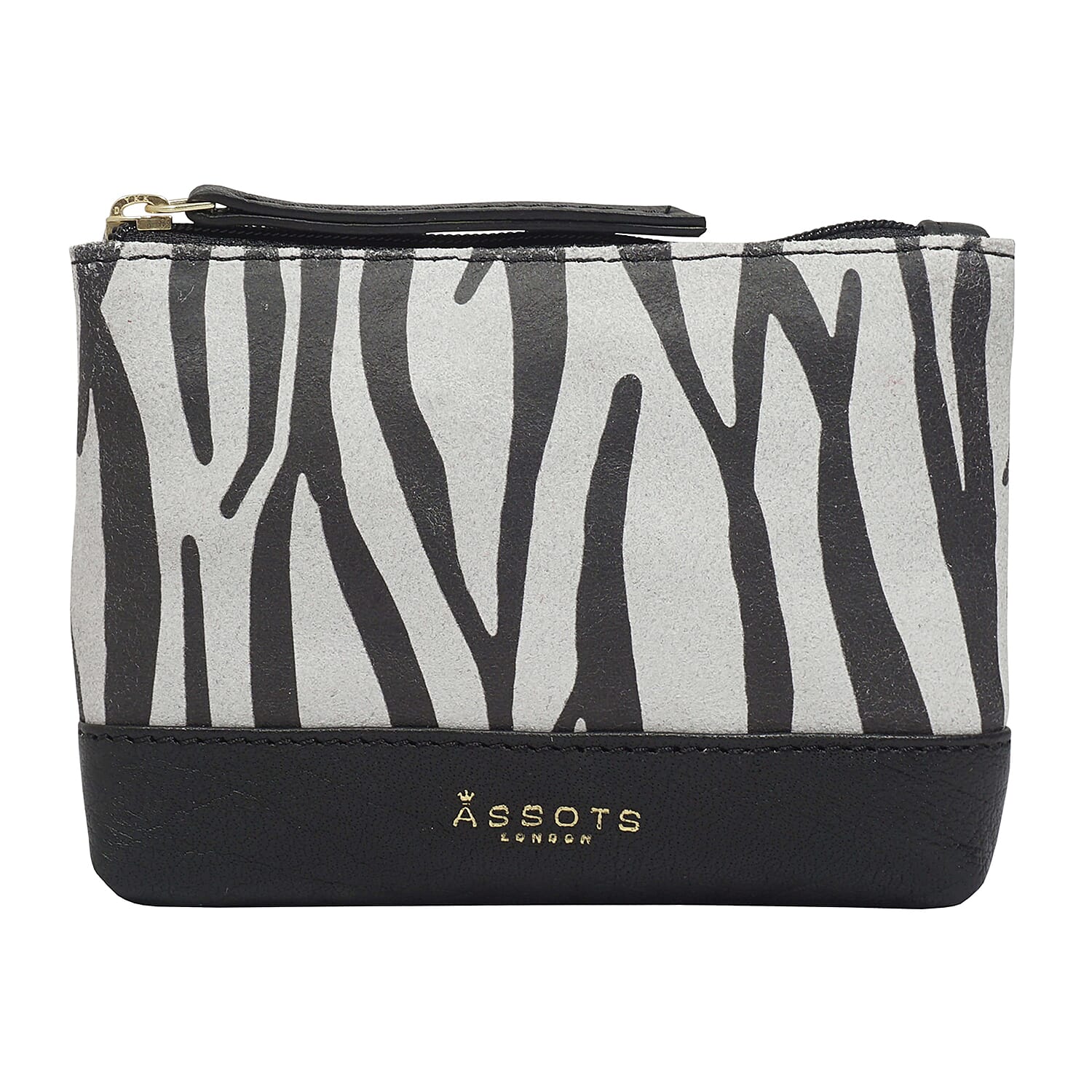 ASSOTS LONDON Teresa 100% Genuine Leather Zebra Pattern Card & Coin Purse (Size 13x10 Cm) - Light Grey & Black