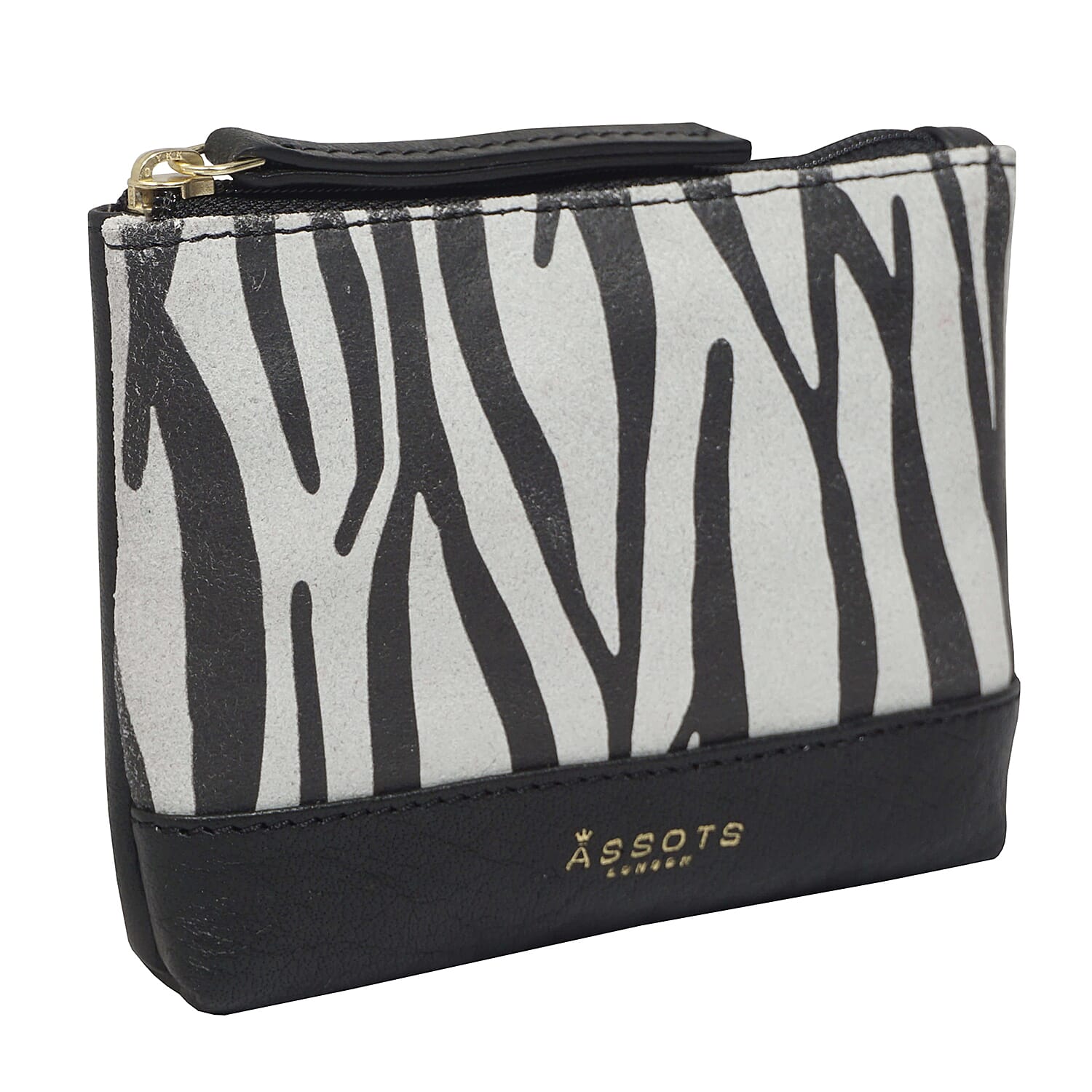 ASSOTS LONDON Teresa 100% Genuine Leather Zebra Pattern Card & Coin Purse (Size 13x10 Cm) - Light Grey & Black