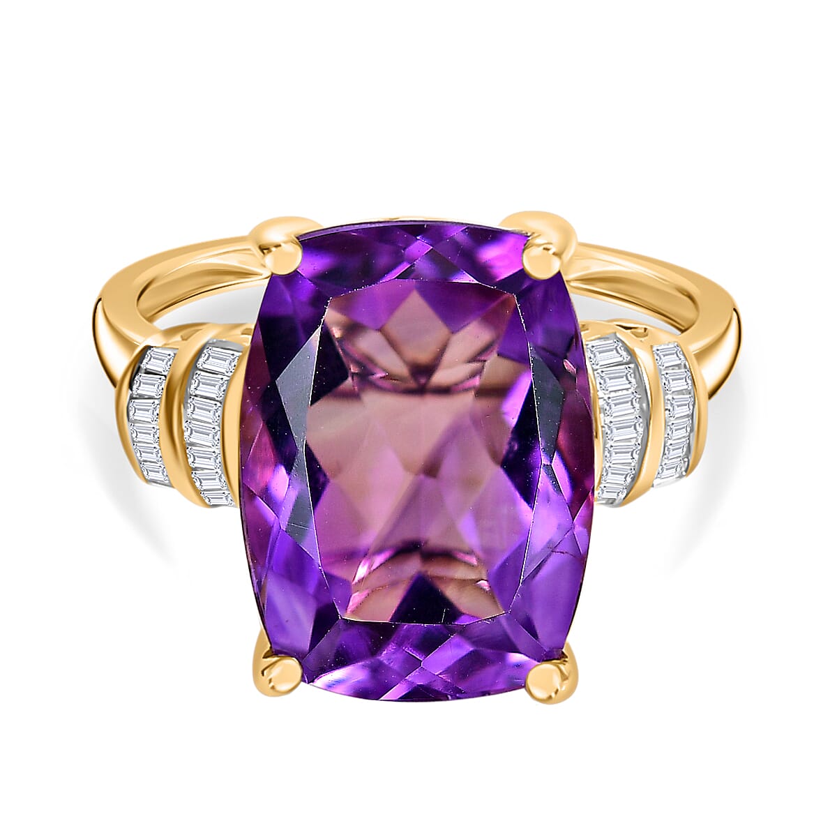 9K Yellow Gold Natural Moroccan Amethyst and Diamond Ring 6.32 Ct.