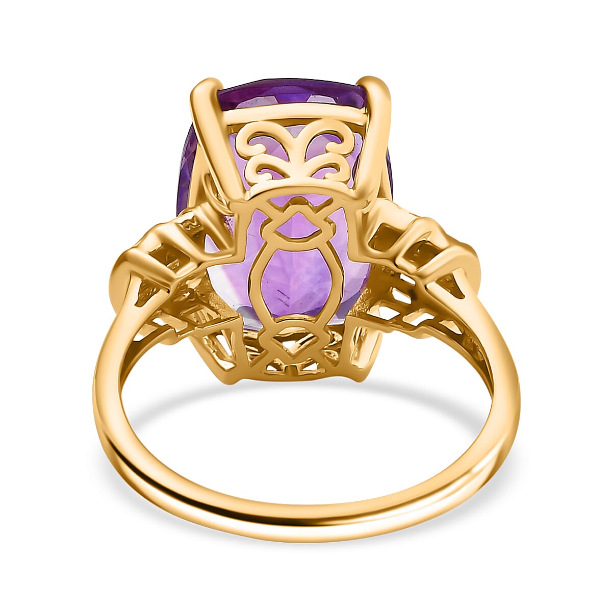 9K Yellow Gold Natural Moroccan Amethyst and Diamond Ring 6.32 Ct.