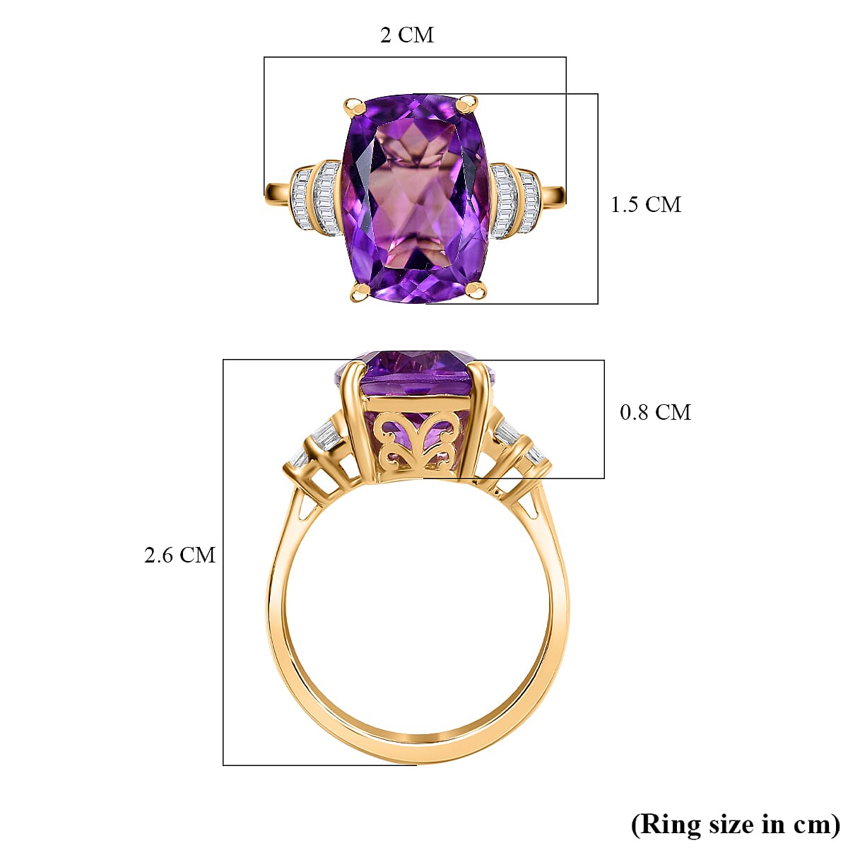 9K Yellow Gold Natural Moroccan Amethyst and Diamond Ring 6.32 Ct.