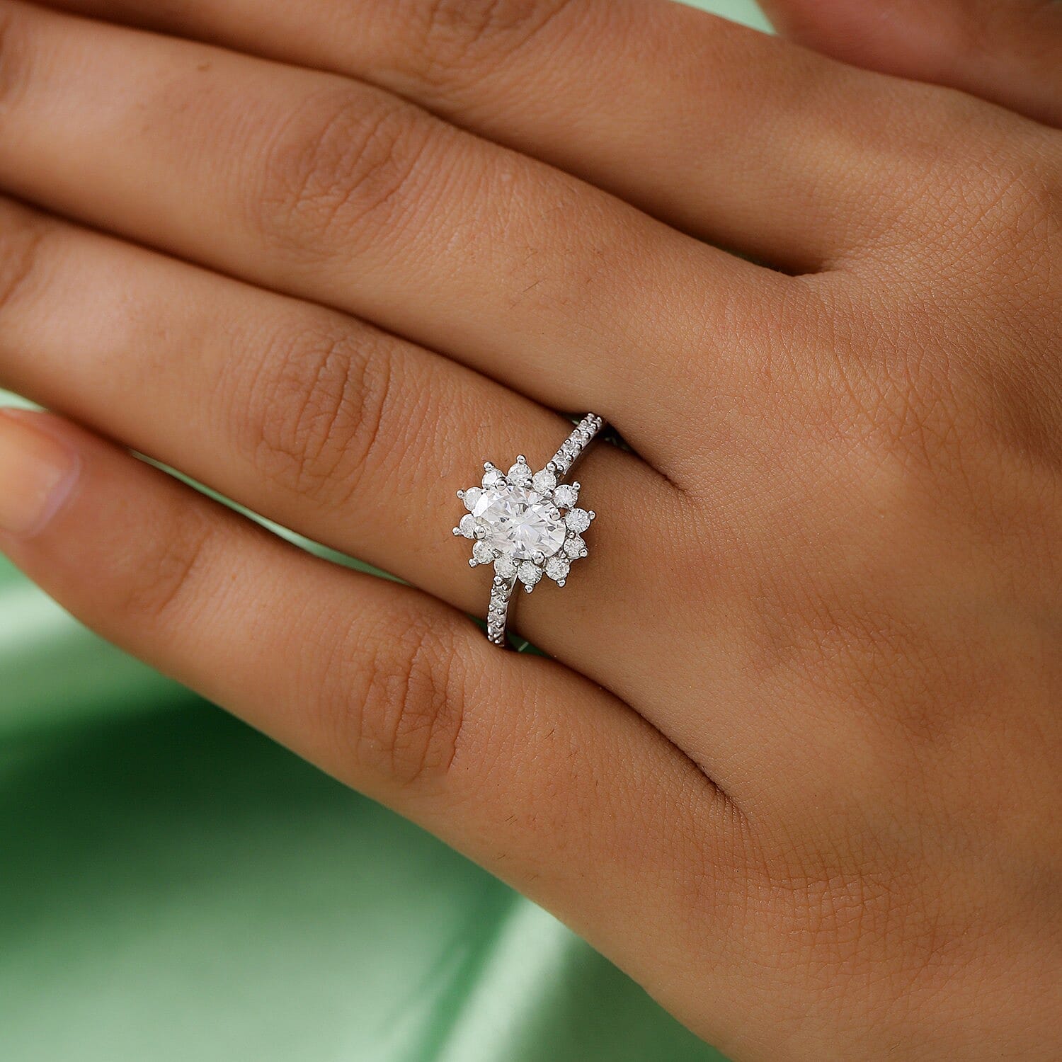 Moissanite Ring in Platinum Overlay Sterling Silver 1.300  Ct.