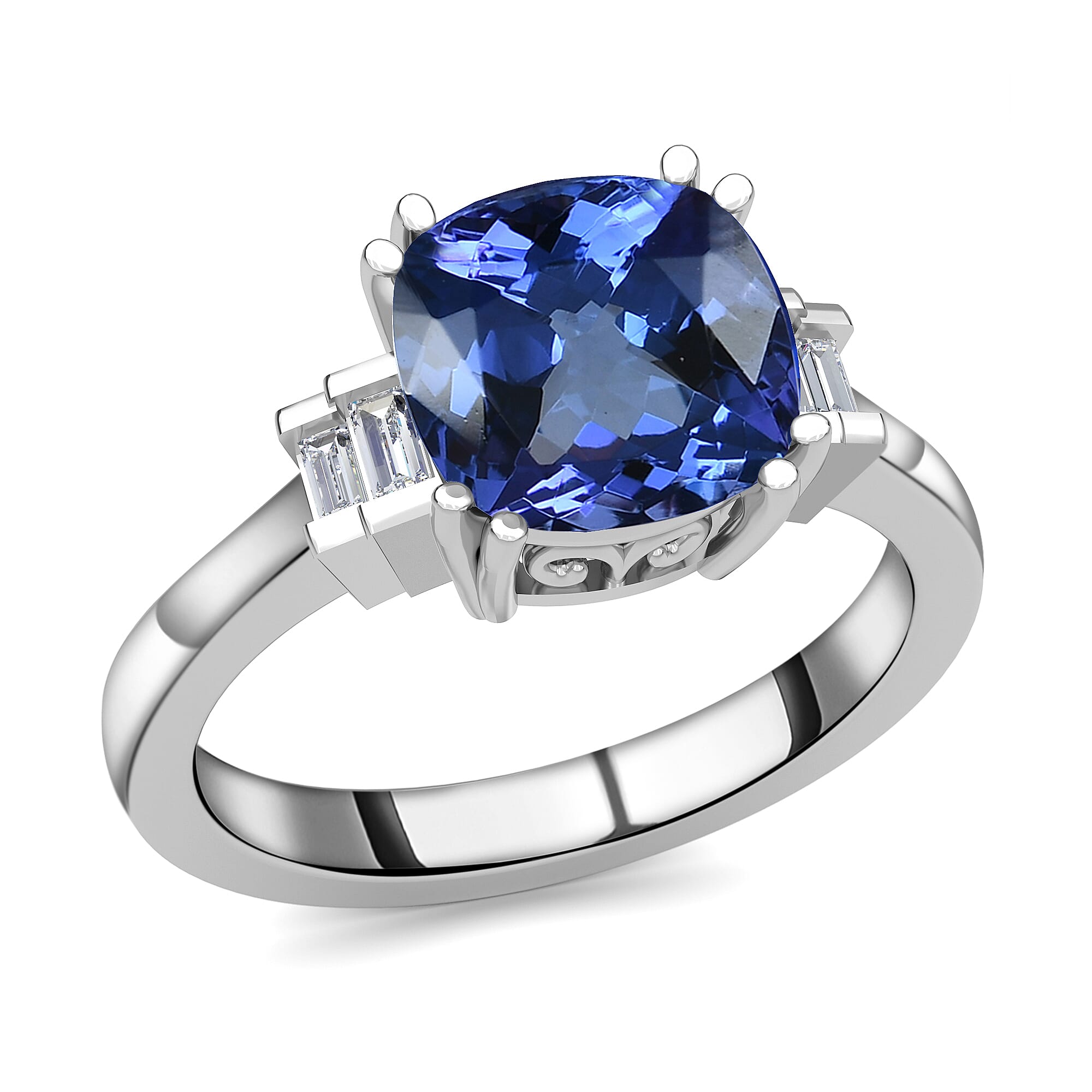 RHAPSODY 950 Platinum AAAA Tanzanite and Diamond  Ring 2.82 Ct, Platinum Wt 4.51 Gms
