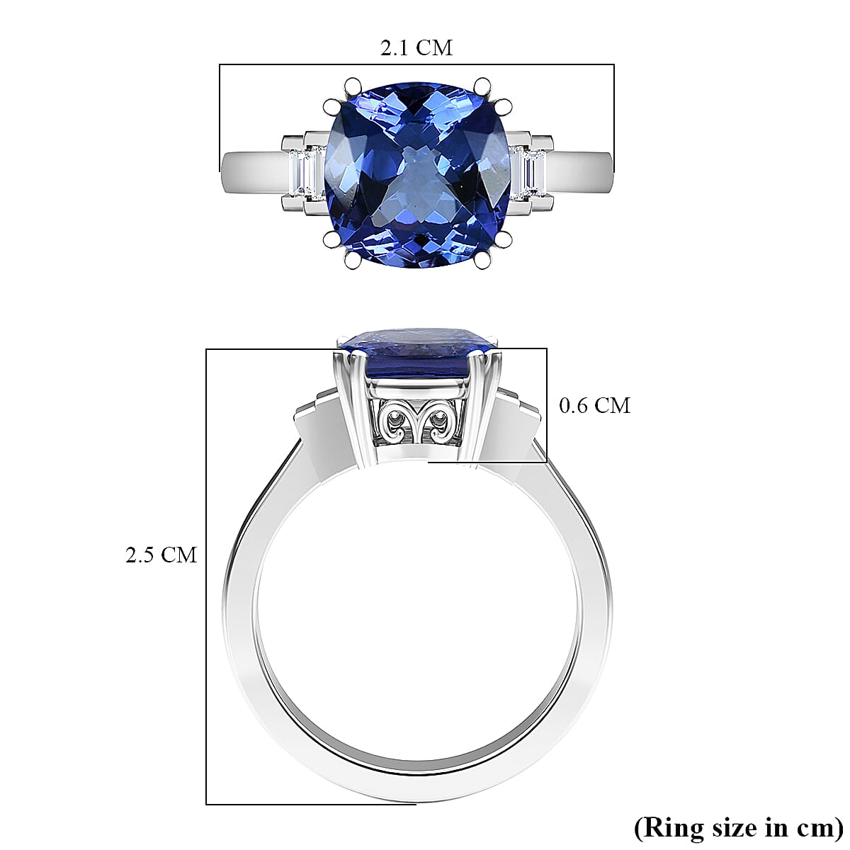 RHAPSODY 950 Platinum AAAA Tanzanite and Diamond  Ring 2.82 Ct, Platinum Wt 4.51 Gms
