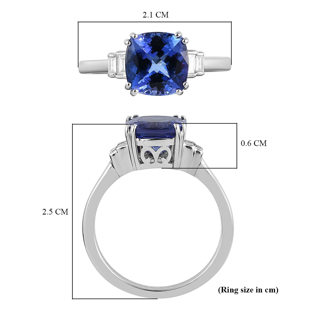 RHAPSODY 950 Platinum AAAA Tanzanite and Diamond  Ring 2.82 Ct, Platinum Wt 4.51 Gms