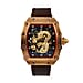GENOA  Automatic Mechanical Movement 3 ATM Water Resistant Watch with Golden Dragon Pattern Dial and Black Leather Strap - Black