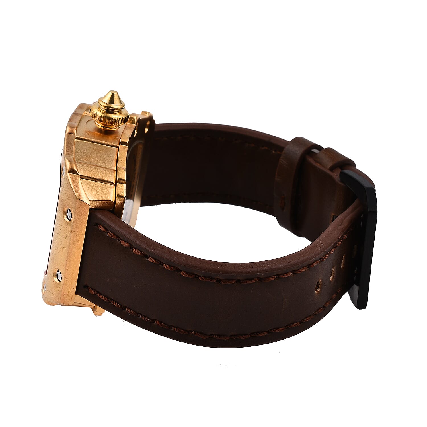 GENOA Automatic Mechanical Movement 3 ATM Water Resistant Watch with Golden Dragon Pattern Dial and Brown Leather Strap