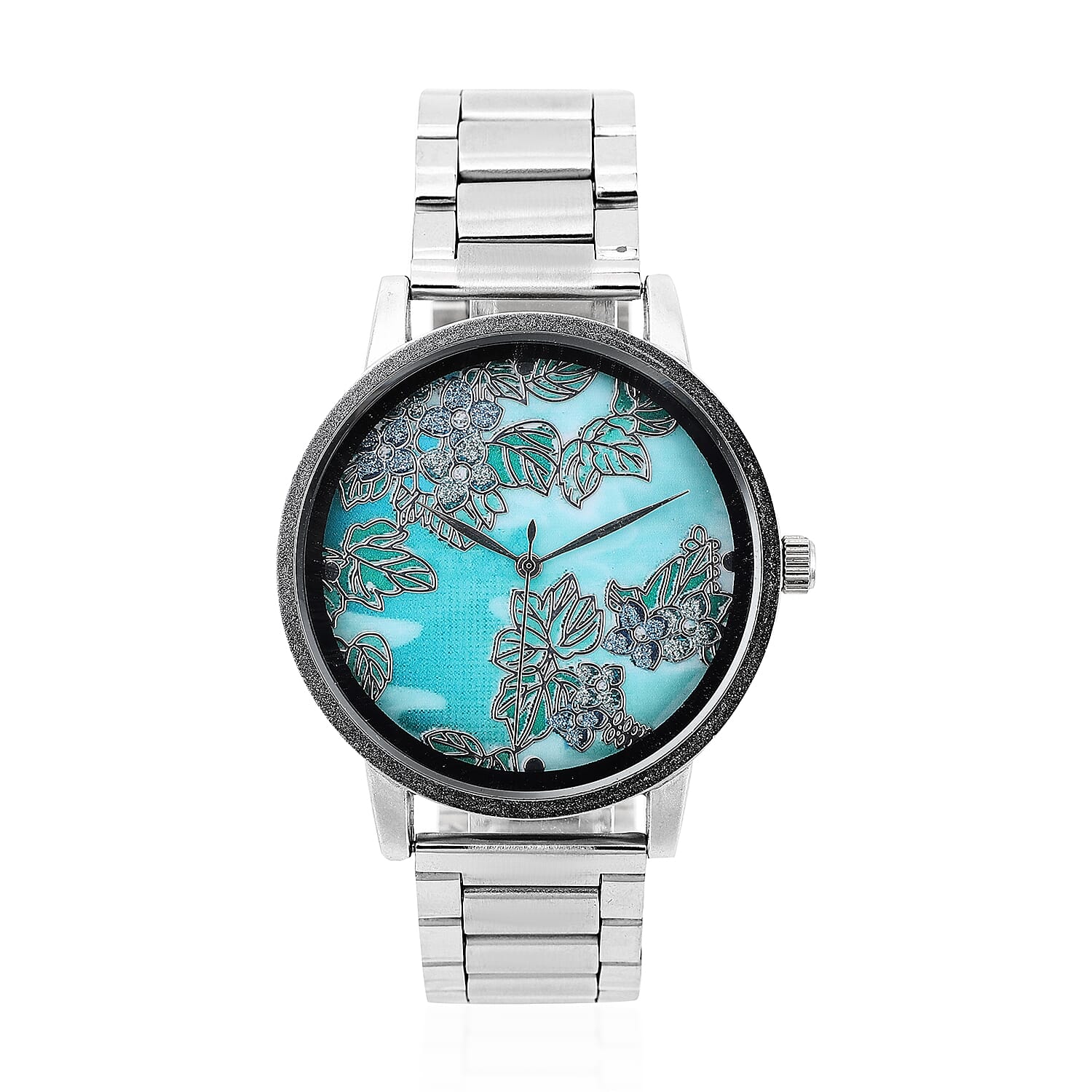 STRADA Japanese Movement Leaf Pattern Dial Water Resistant Watch with Silver Colour Chain Strap
