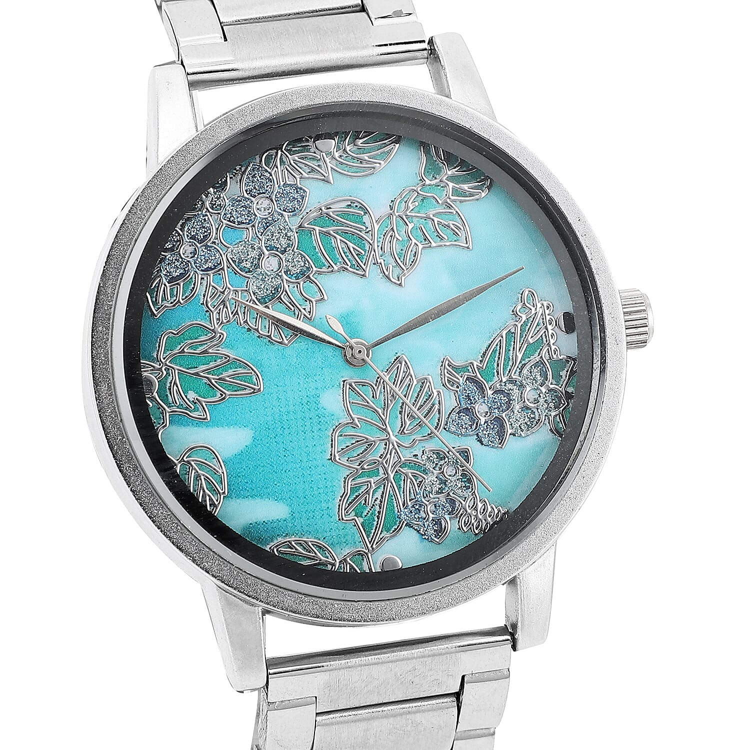 STRADA Japanese Movement Leaf Pattern Dial Water Resistant Watch with Silver Colour Chain Strap