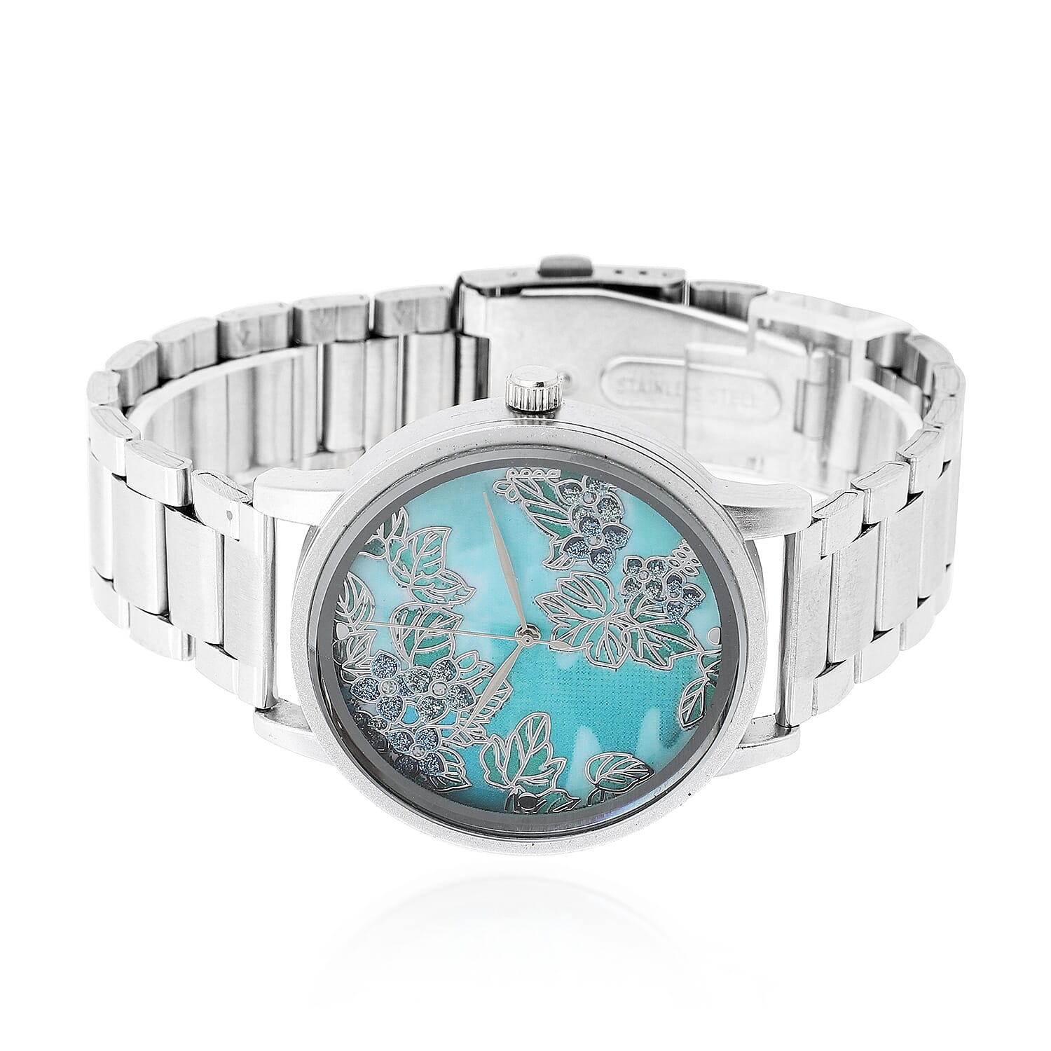 STRADA Japanese Movement Leaf Pattern Dial Water Resistant Watch with Silver Colour Chain Strap