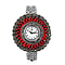STRADA Japanese Movement White Dial Grey Crystal & Simulated Garnet Studded Water Resistant Bangle Watch in Silver Tone