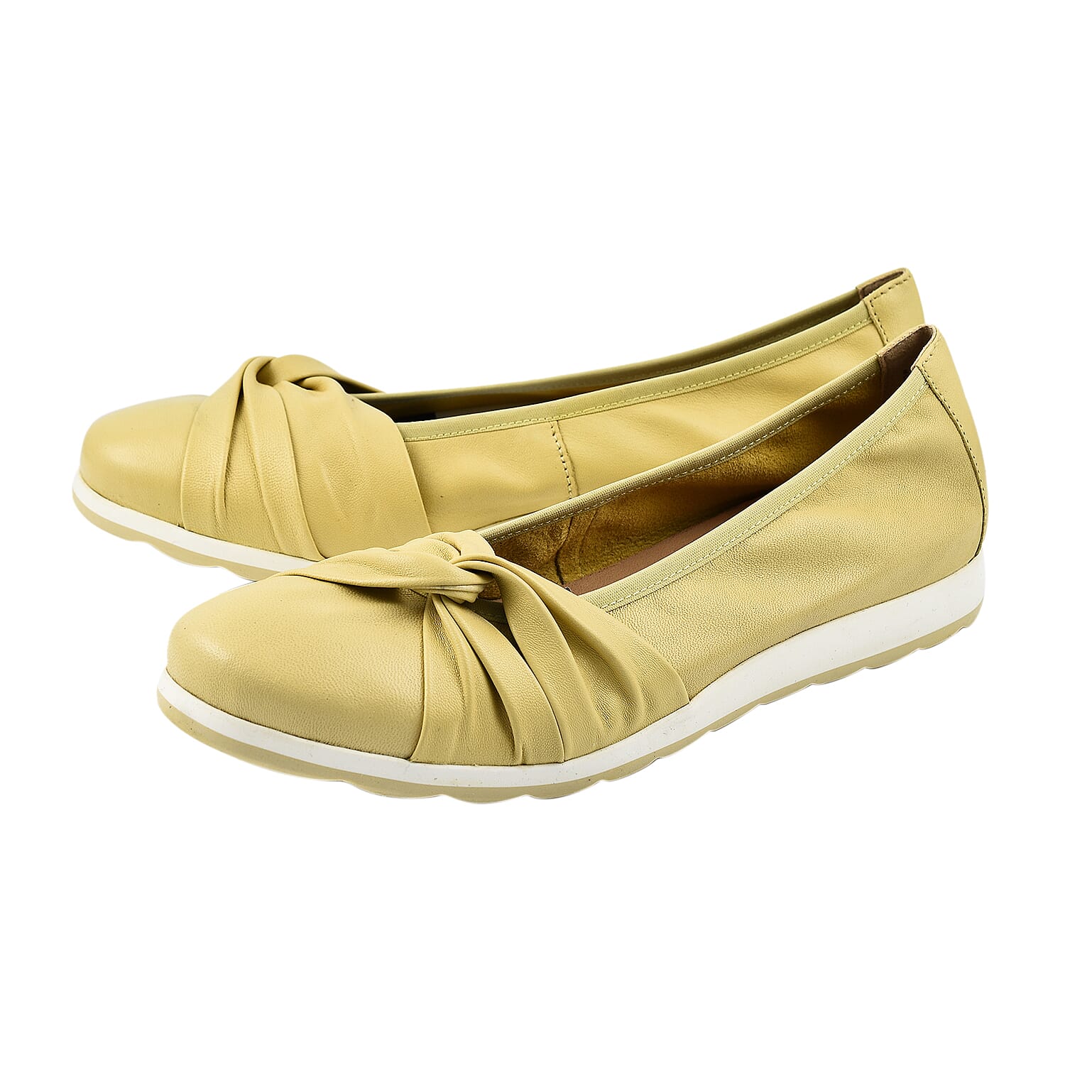 CAPRICE Women Leather Ballerina Pumps (Size 5.5) - Vanilla Soft