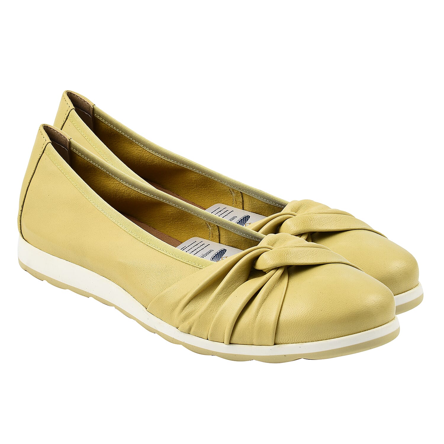 CAPRICE Women Leather Ballerina Pumps (Size 5.5) - Vanilla Soft