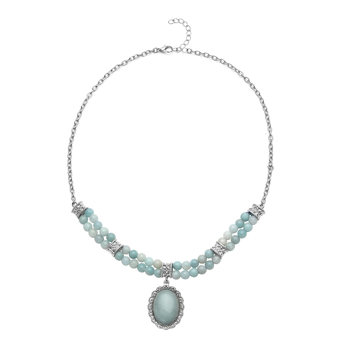 Amazonite Necklace (Size -  18 With 2 Inch Extender) in Silver Tone 129.00 Ct.