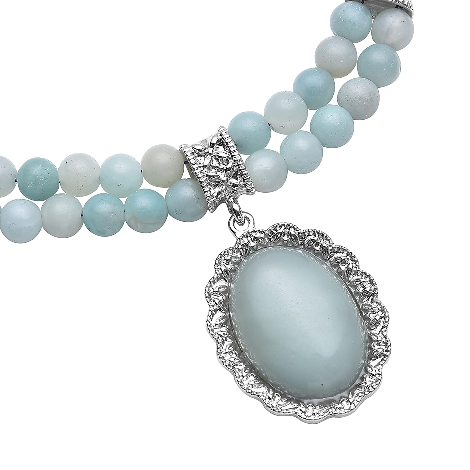 Amazonite Necklace (Size -  18 With 2 Inch Extender) in Silver Tone 129.00 Ct.