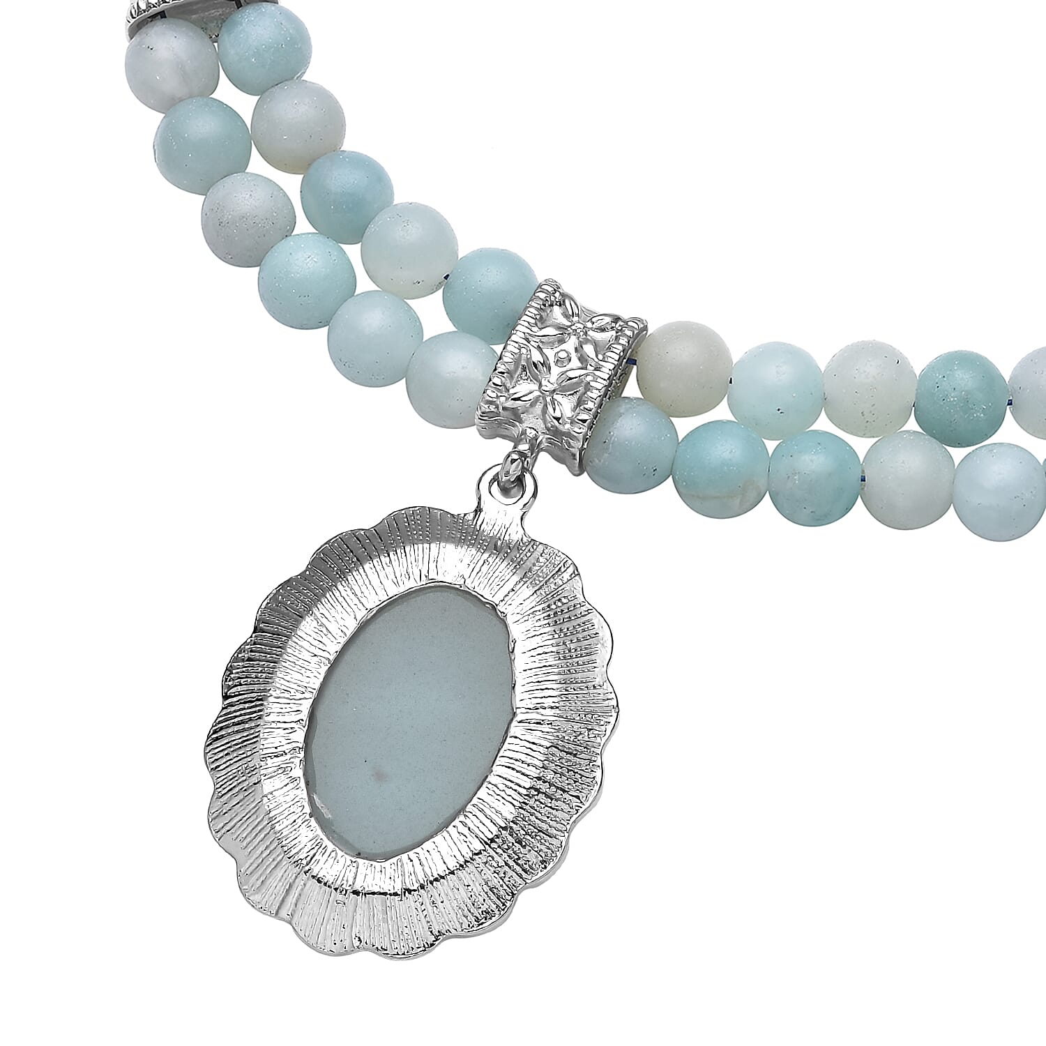Amazonite Necklace (Size -  18 With 2 Inch Extender) in Silver Tone 129.00 Ct.
