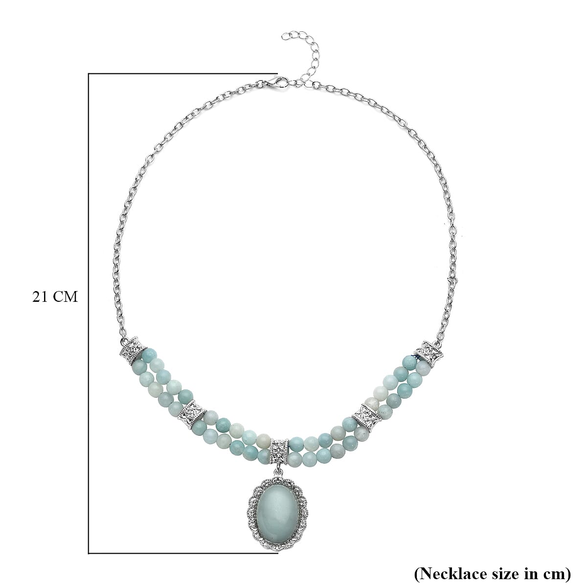 Amazonite Necklace (Size -  18 With 2 Inch Extender) in Silver Tone 129.00 Ct.