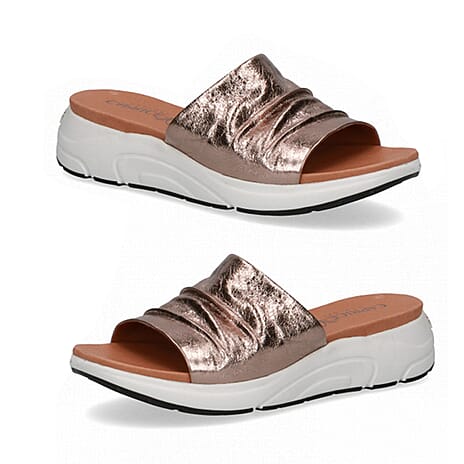 CAPRICE Mule Flat Slippers (Size 7.5) - Taupe Metallic