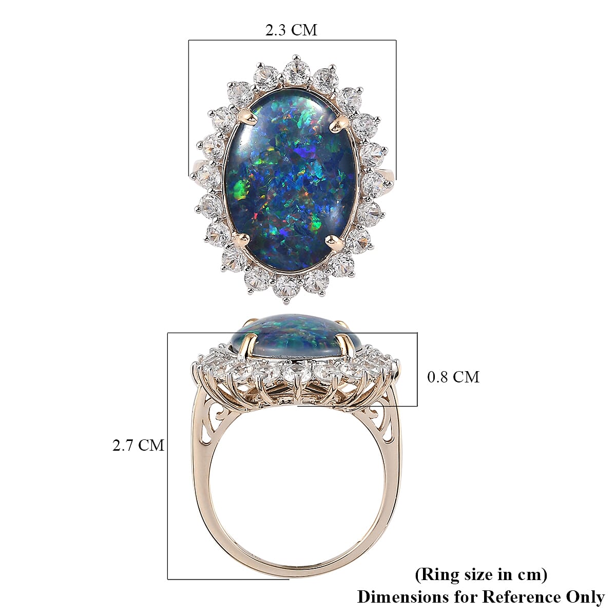 9K Yellow Gold Australian Triplet Boulder Opal & Natural Zircon Ring 9.36 Ct.