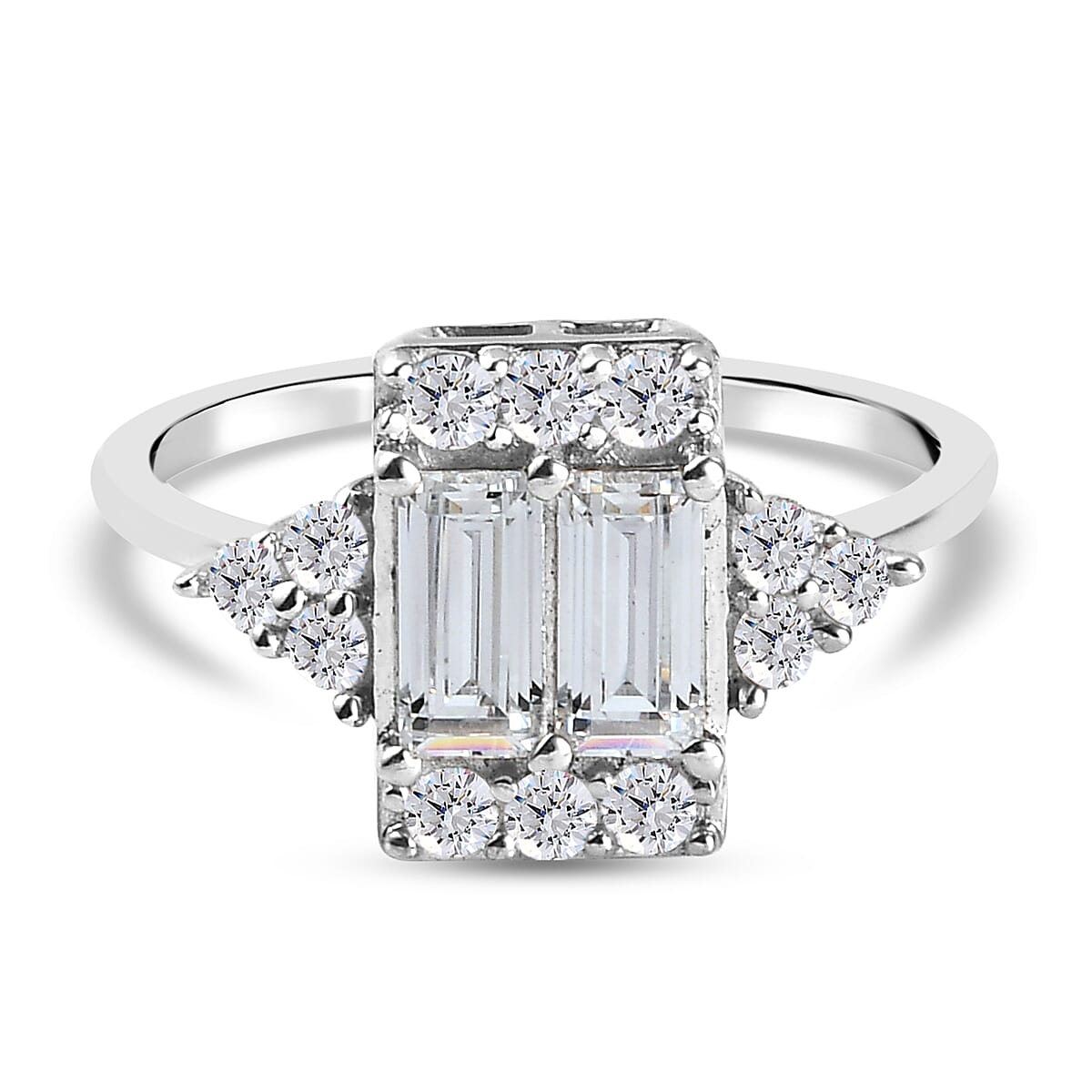 Lustro Stella Platinum Overlay Sterling Silver Ring Made with Finest CZ 1.90 Ct.