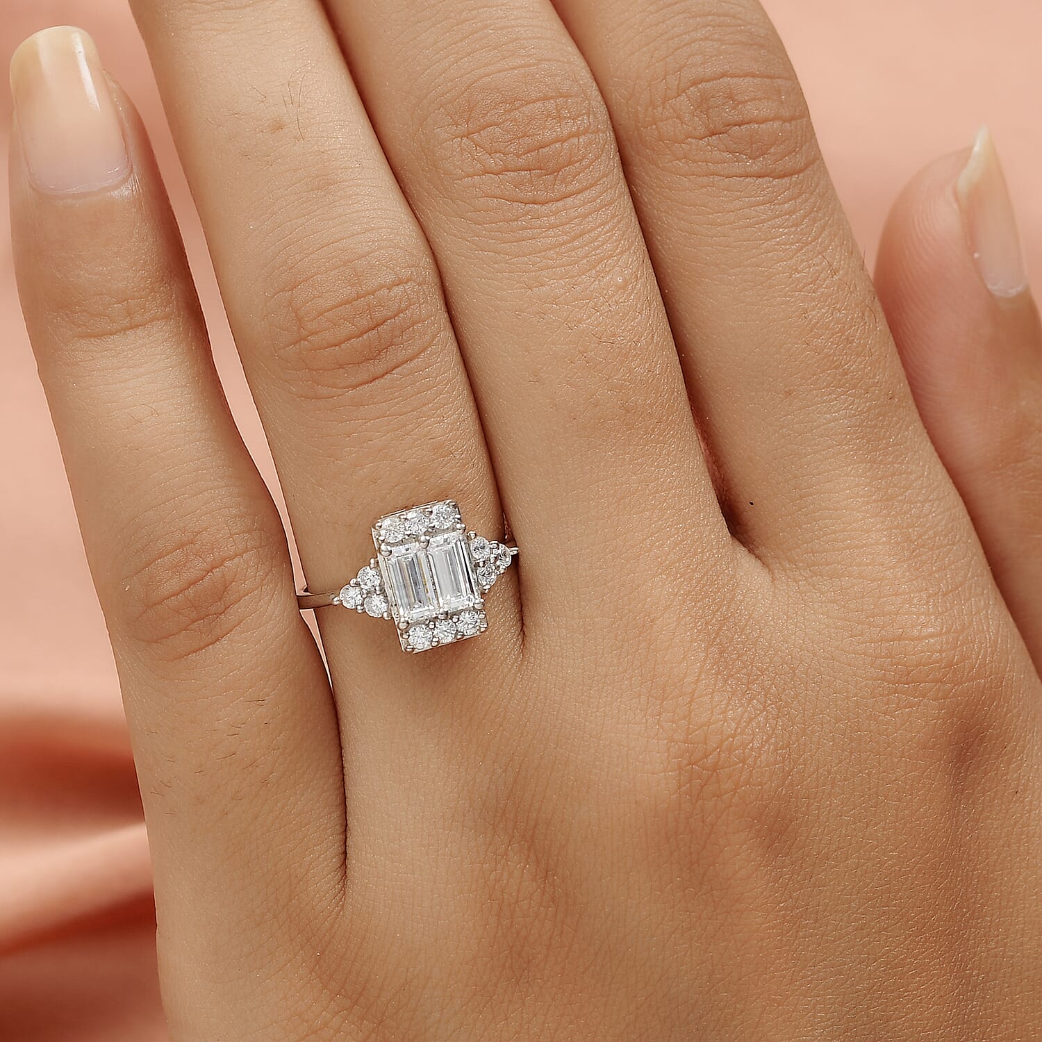 Lustro Stella Platinum Overlay Sterling Silver Ring Made with Finest CZ 1.90 Ct.