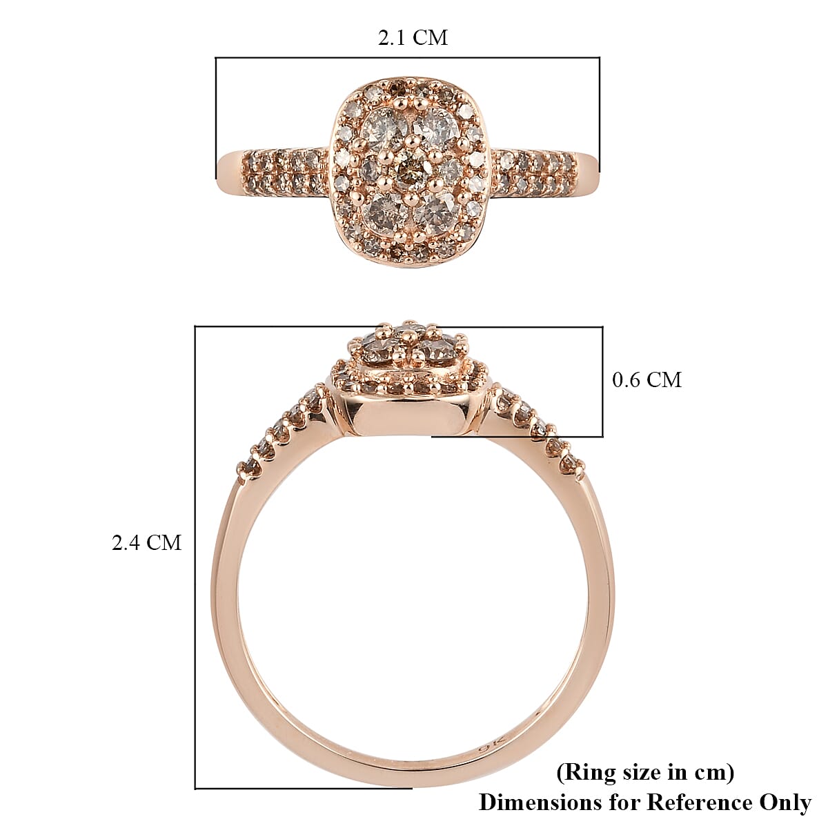 9K Rose Gold SGL Certified Champagne Diamond (I3) Ring 0.52 Ct.