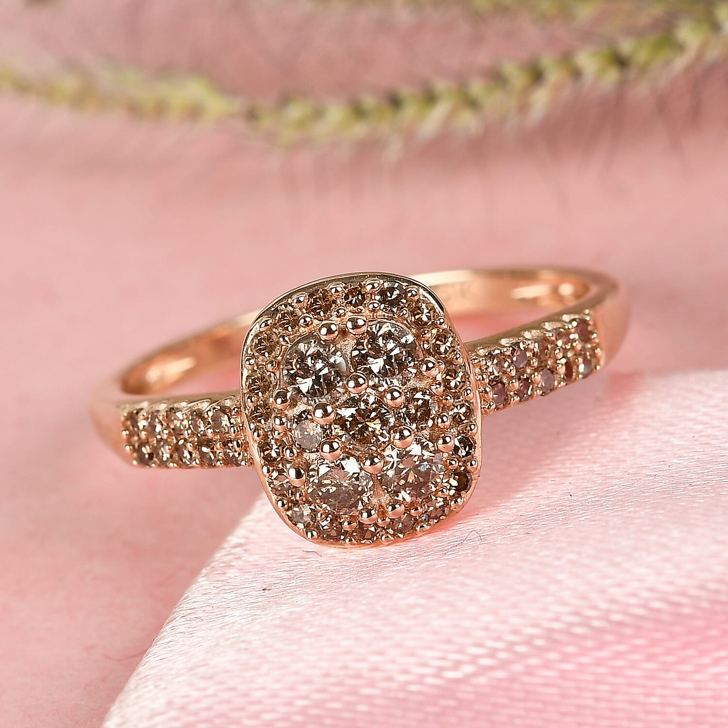 9K Rose Gold SGL Certified Champagne Diamond (I3) Ring 0.52 Ct.