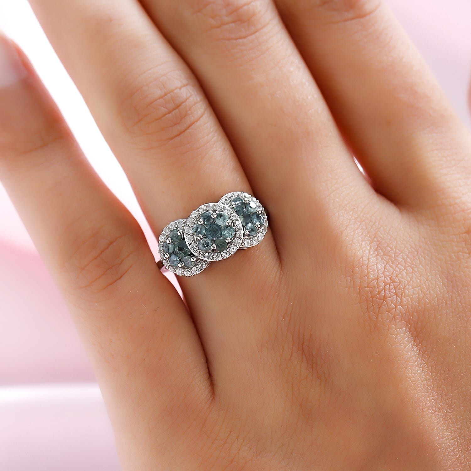 Alexandrite & Natural Zircon Ring in Platinum Overlay Sterling Silver 1.32 Ct.