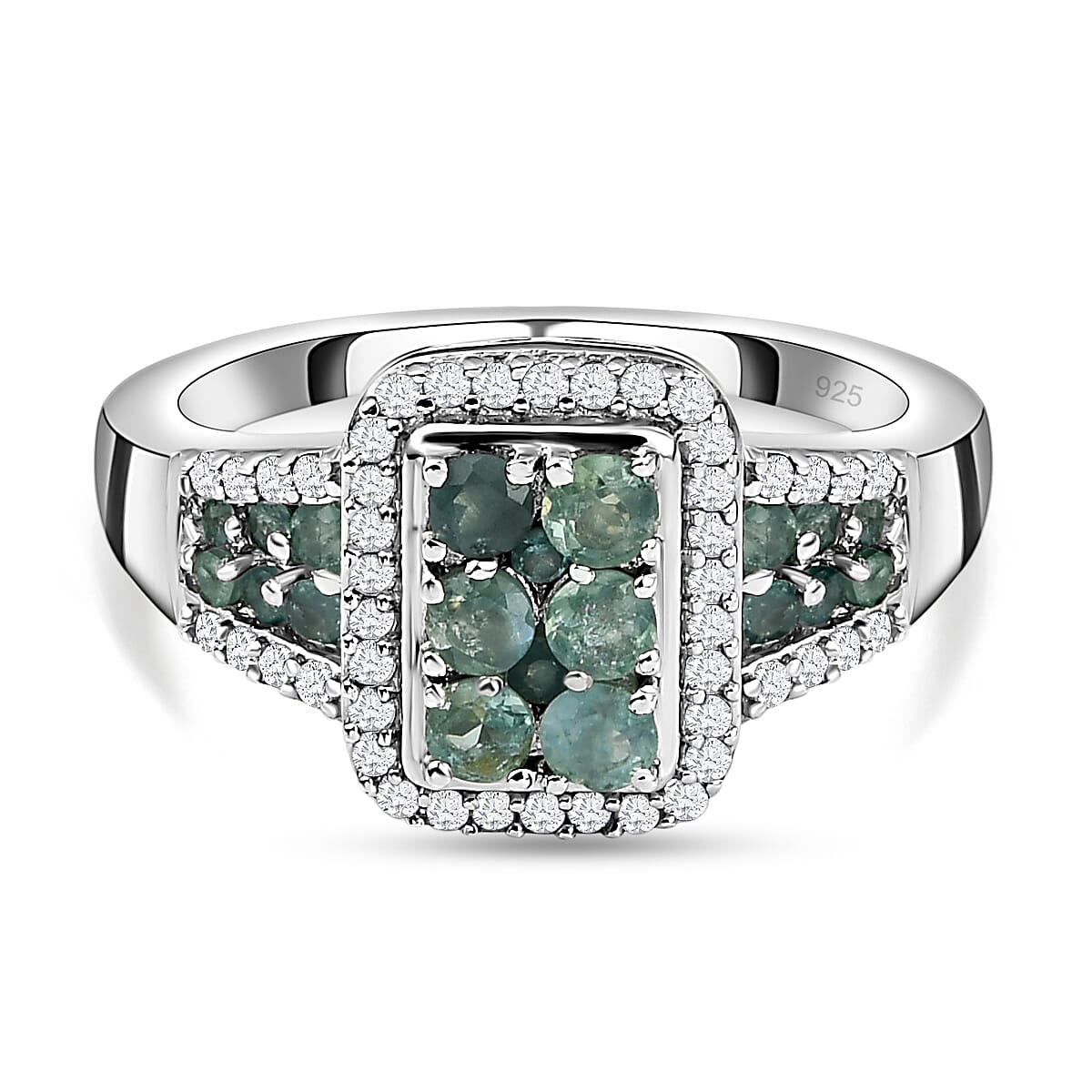 Alexandrite & Natural Zircon Ring in Platinum Overlay Sterling Silver 1.14 Ct.