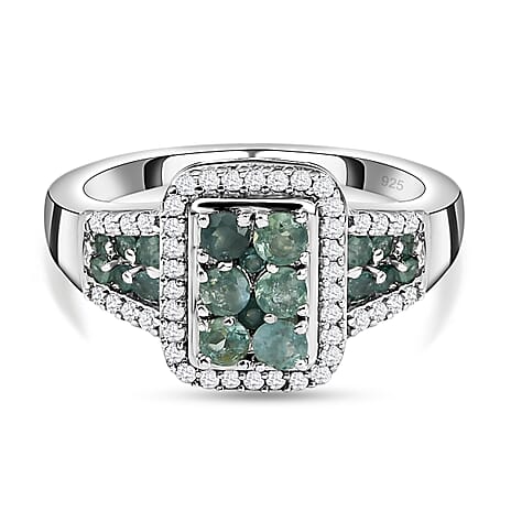Alexandrite & Natural Zircon Ring in Platinum Overlay Sterling Silver 1.14 Ct.