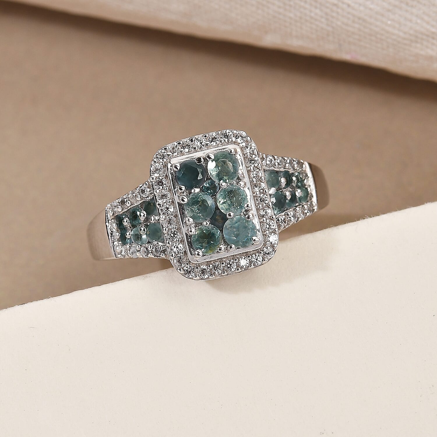 Alexandrite & Natural Zircon Ring in Platinum Overlay Sterling Silver 1.14 Ct.