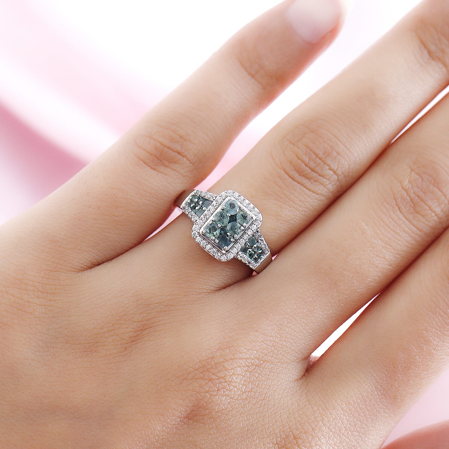 Alexandrite & Natural Zircon Ring in Platinum Overlay Sterling Silver 1.14 Ct.