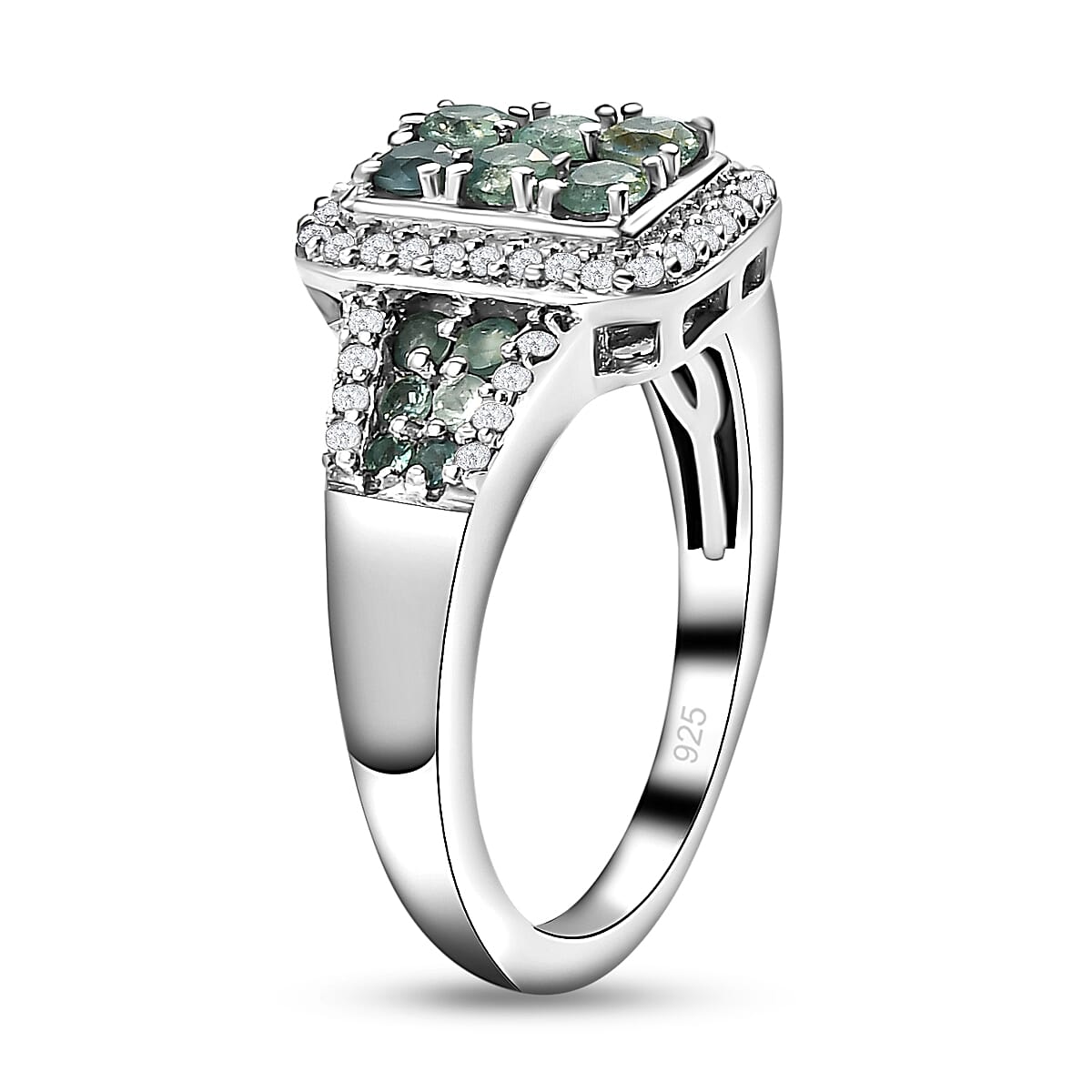 Alexandrite & Natural Zircon Ring in Platinum Overlay Sterling Silver 1.14 Ct.