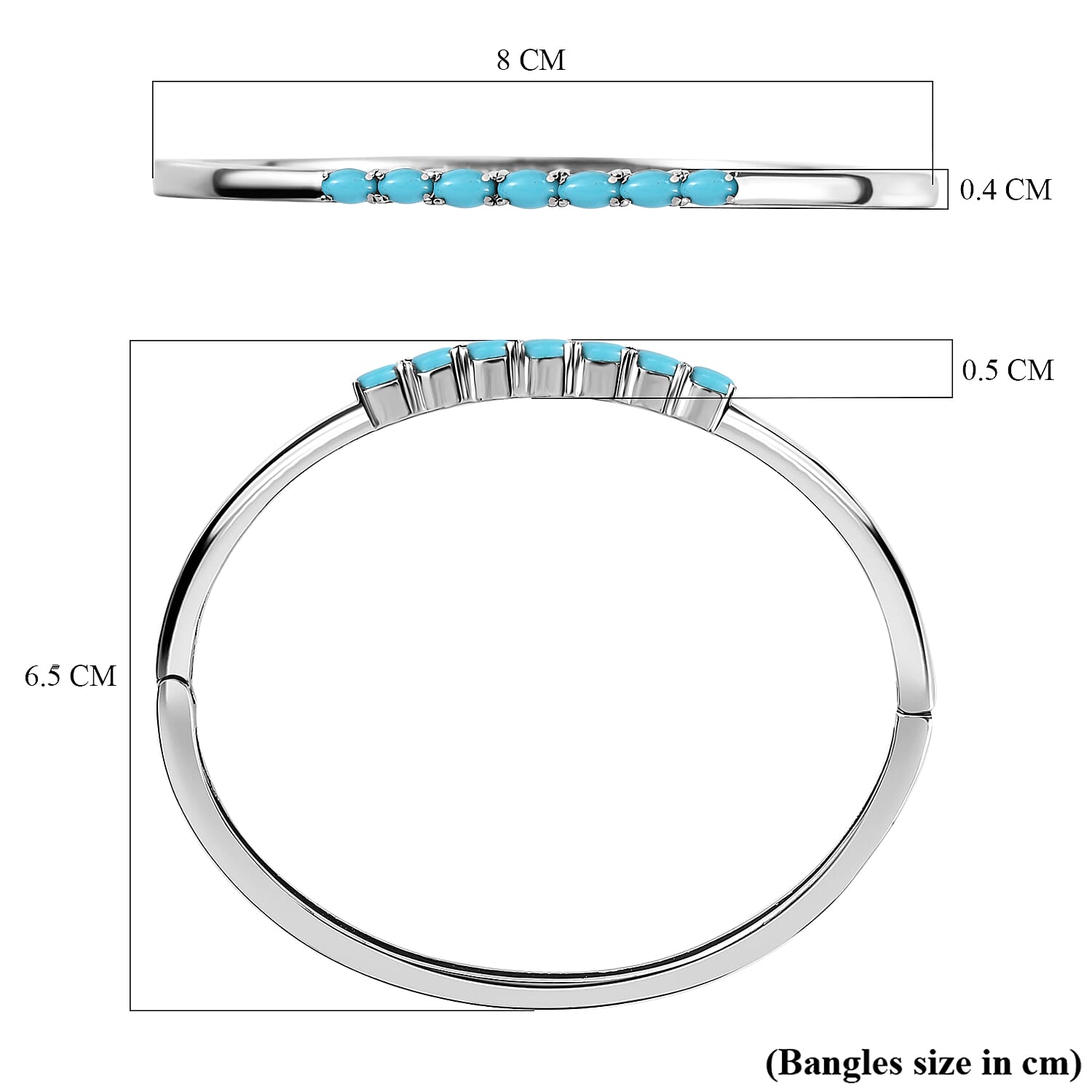 Sleeping Beauty Turquoise Bangle (Size 7.5) Stainless Steel 1.722 Ct.