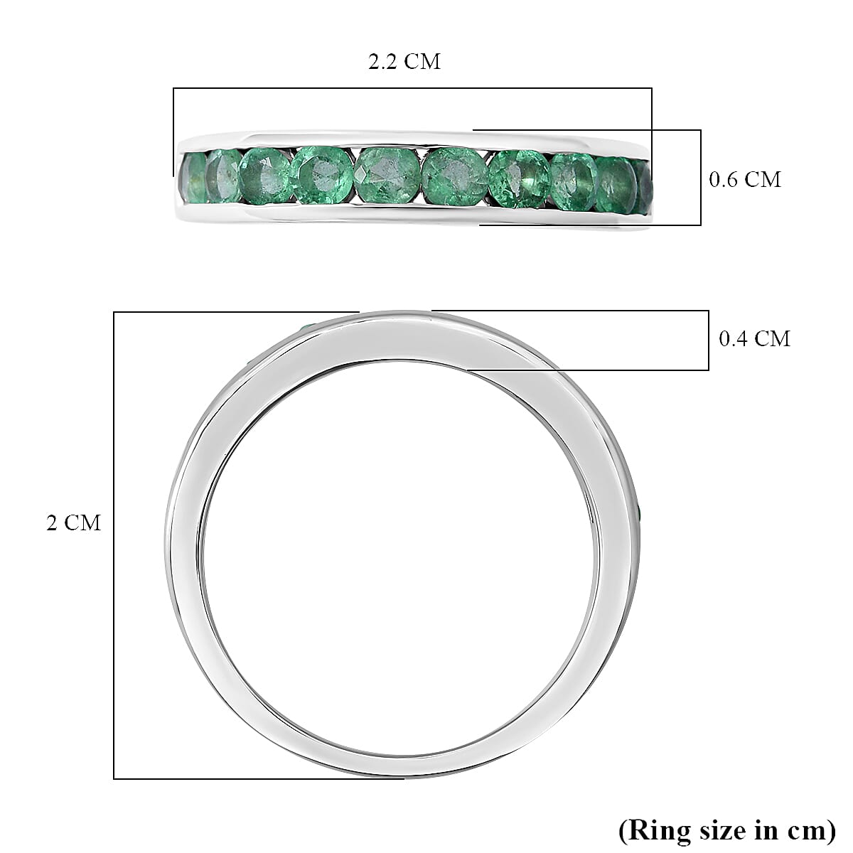 Emerald Half Eternity Band Ring in Rhodium Overlay Sterling Silver 1.00 Ct.