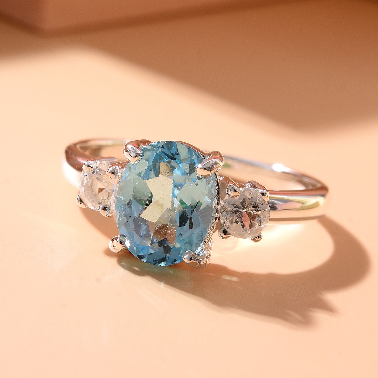 Skyblue Topaz and White Topaz Ring in Sterling Silver 2.03 Ct.