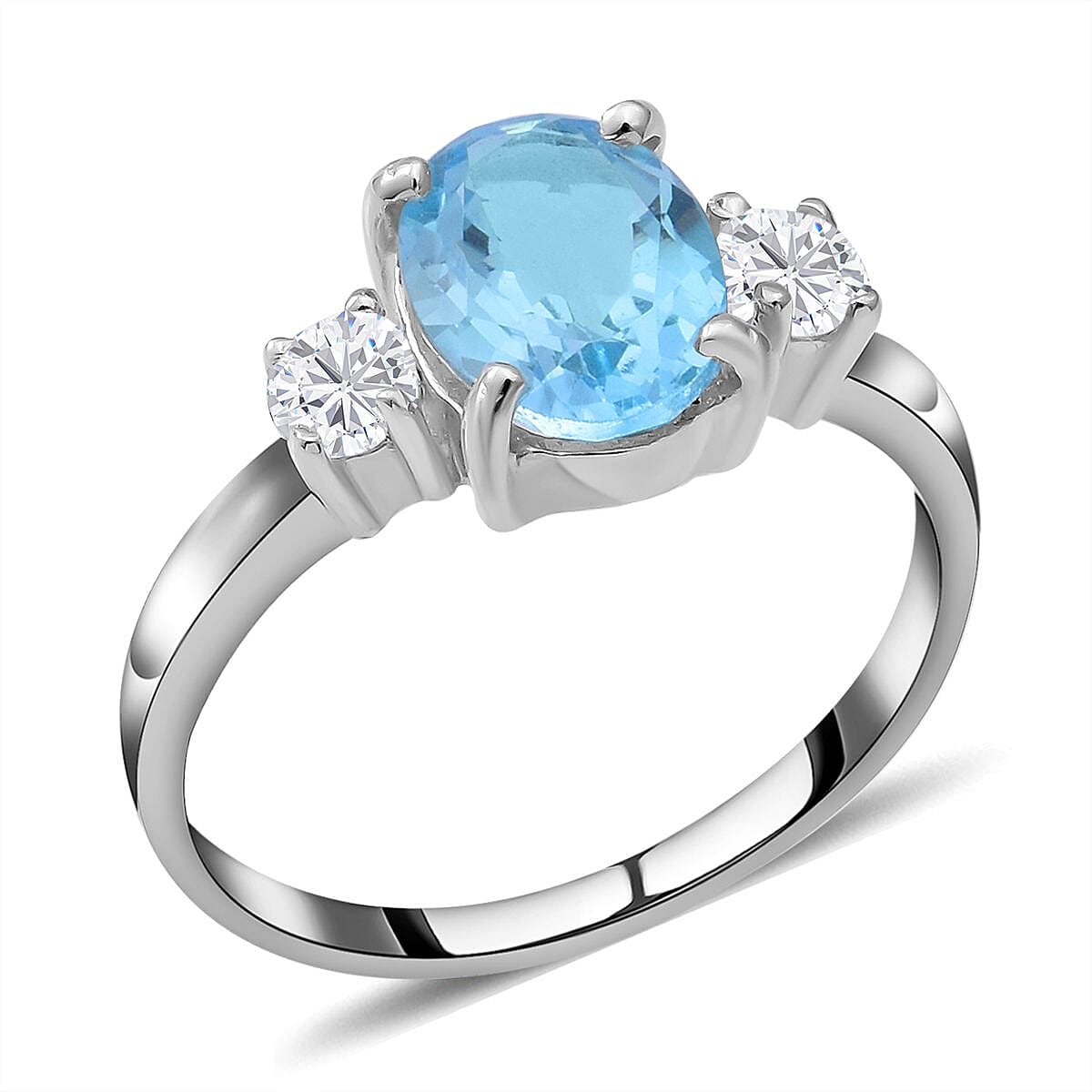 Skyblue Topaz and White Topaz Ring in Sterling Silver 2.03 Ct.