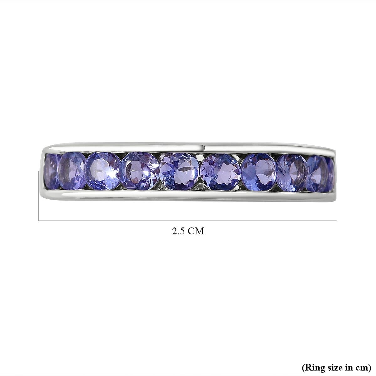 Tanzanite Half Eternity Band Ring in Rhodium Overlay Sterling Silver