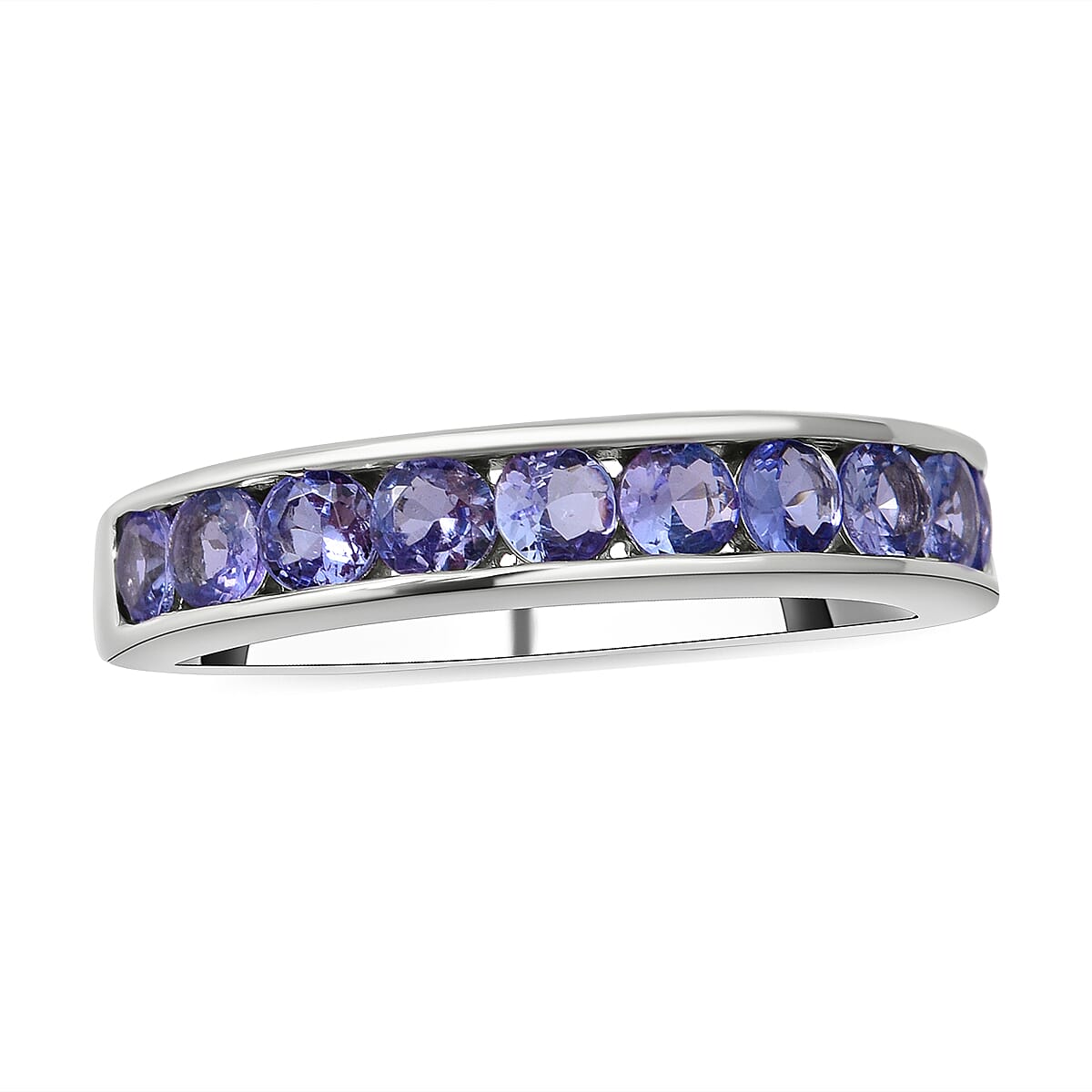 Tanzanite Half Eternity Band Ring in Rhodium Overlay Sterling Silver
