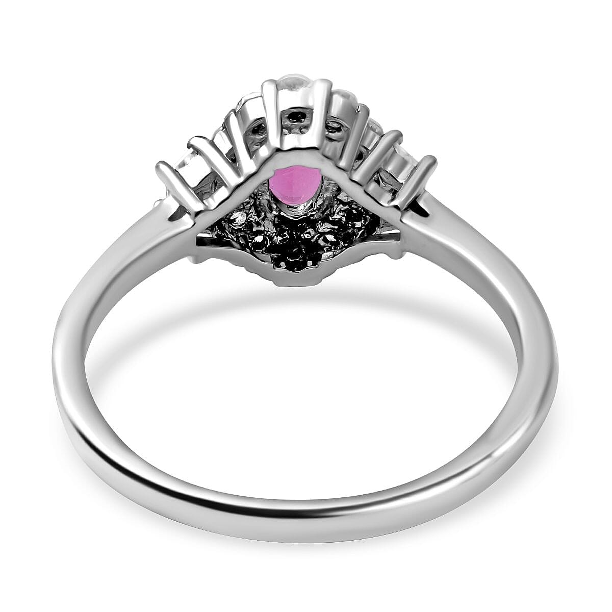 Rubellite and Natural Zircon Ring in Rhodium Overlay Sterling Silver 1.00 Ct.