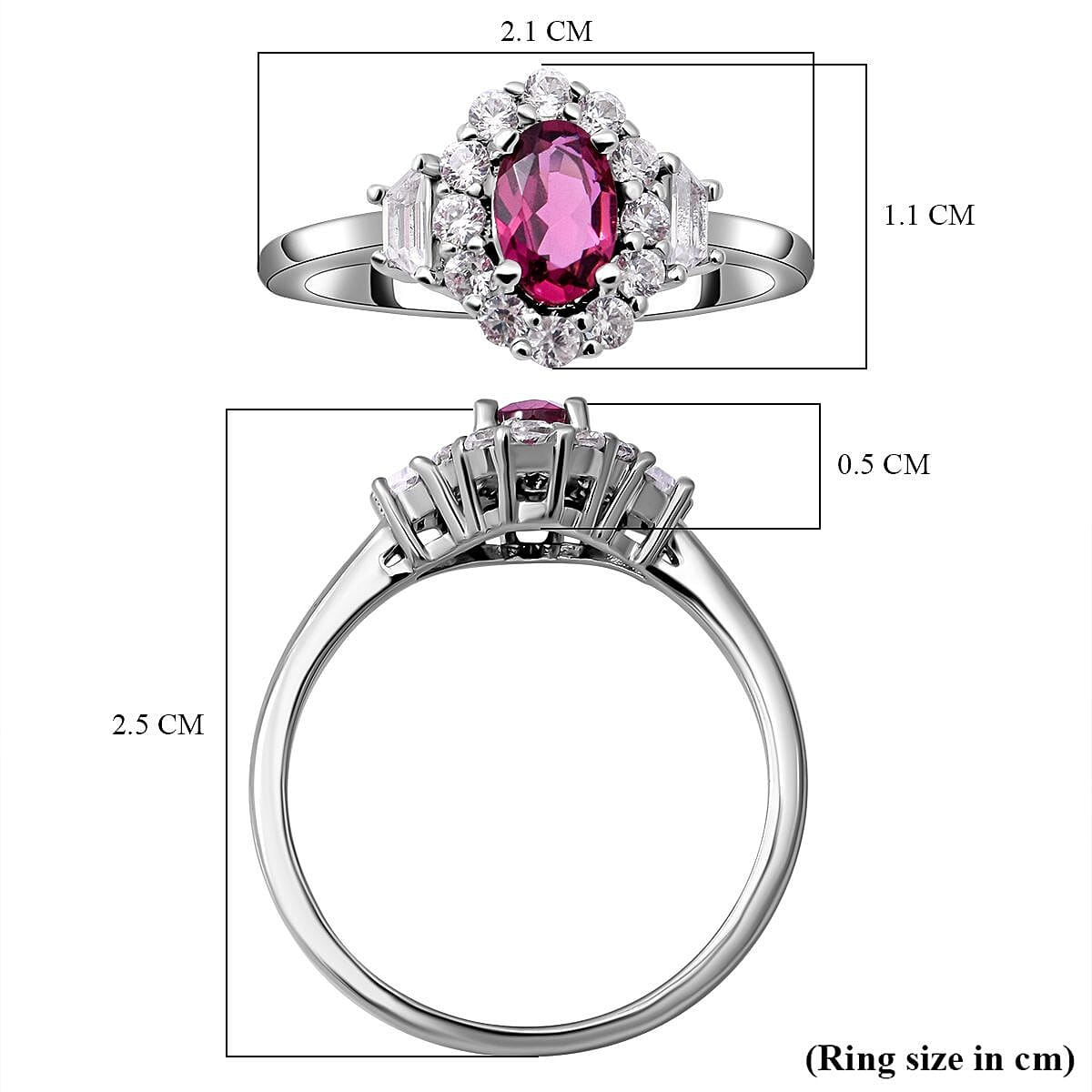 Rubellite and Natural Zircon Ring in Rhodium Overlay Sterling Silver 1.00 Ct.